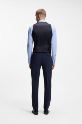 Slim-fit waistcoat in stretch wool, Dark Blue