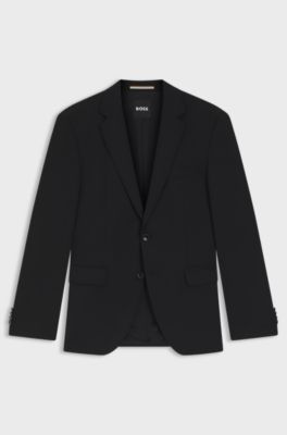 Regular-fit jacket in stretch wool, Black