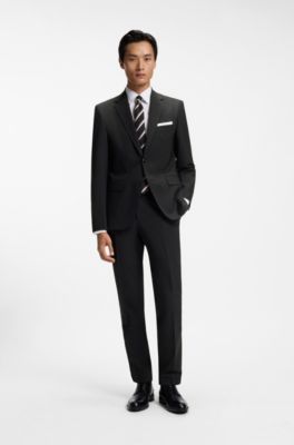 Regular-fit jacket in stretch wool, Black