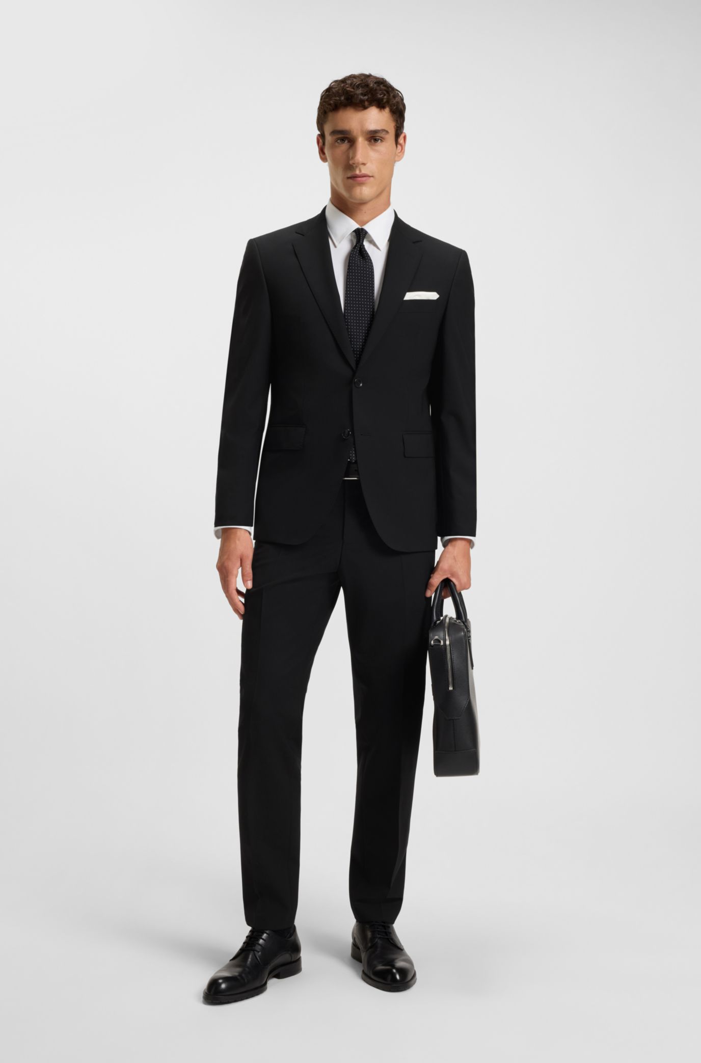 040806 HUGO BOSS Marzotto 2B スーツ 50 BOSS - Regular-fit suit jacket in stretch virgin wool - Black
