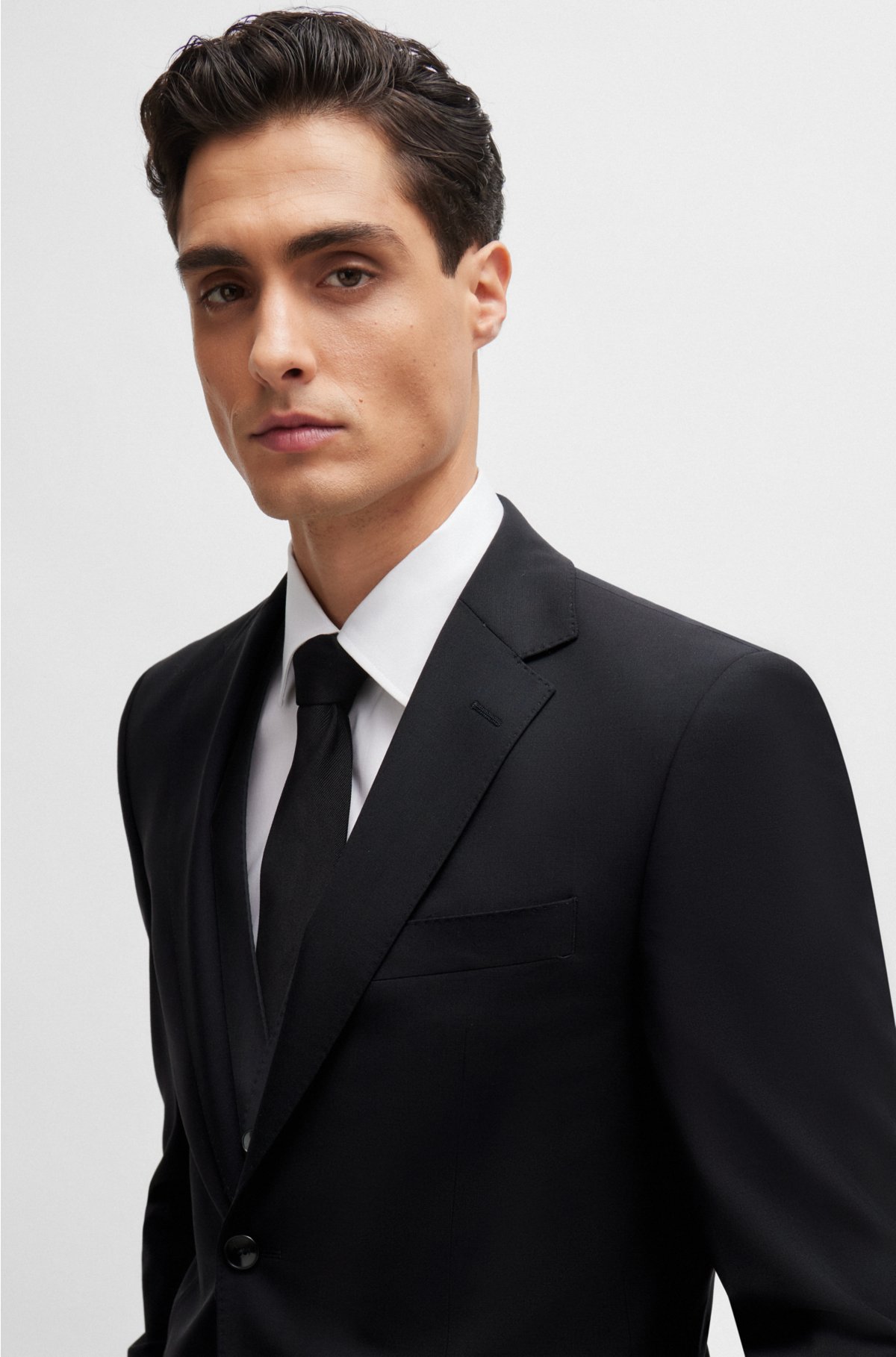 Regular-fit suit jacket in stretch virgin wool, Black