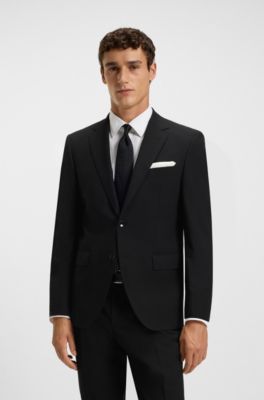 Slim fit jakke i uld med str&aelig;k, Sort