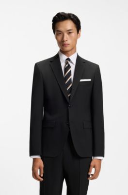 Regular-fit jacket in stretch wool, Black