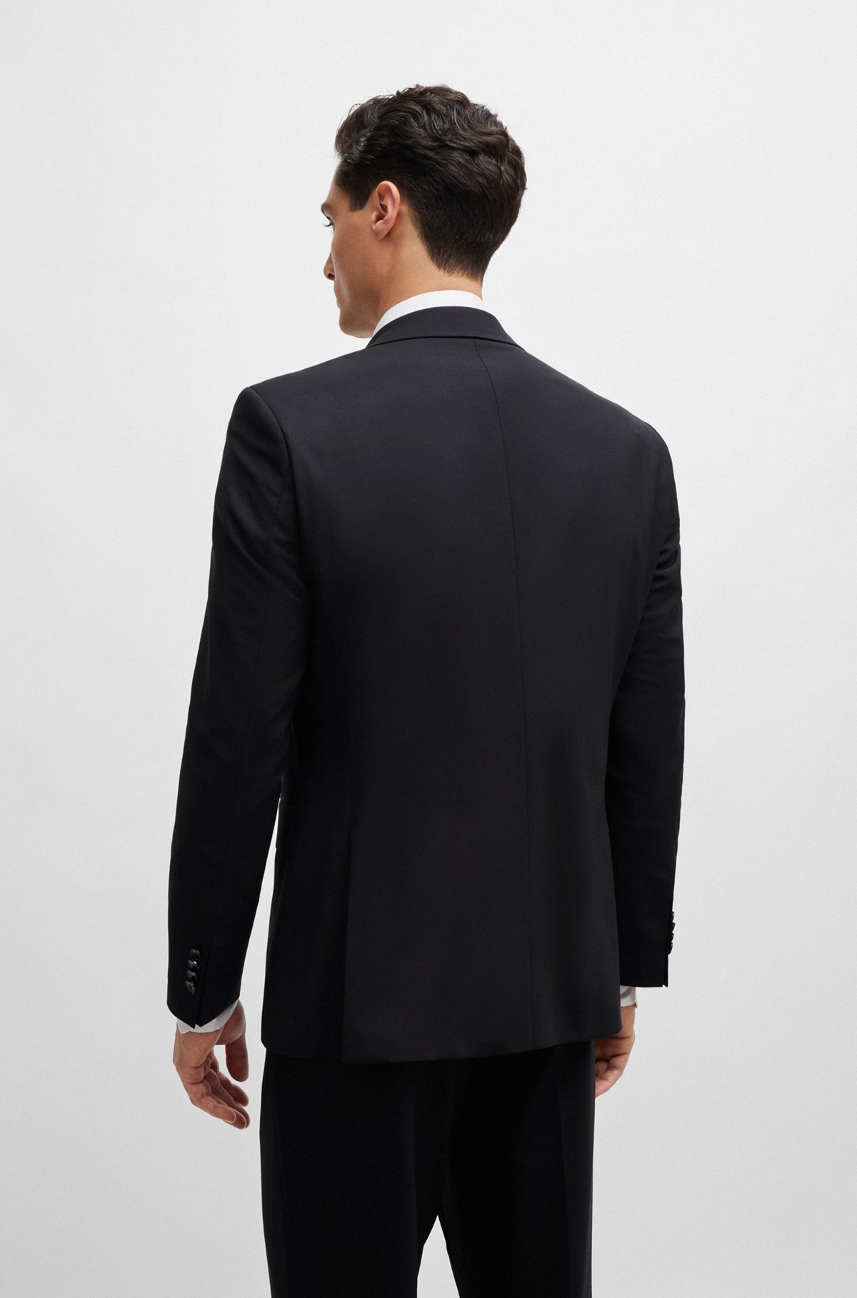 Regular-fit jacket in stretch virgin wool, Black