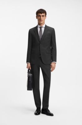 Regular-fit jacket in stretch wool, Dark Grey