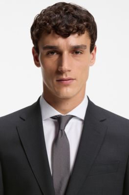 Slim-fit jacket in stretch wool, Dark Grey