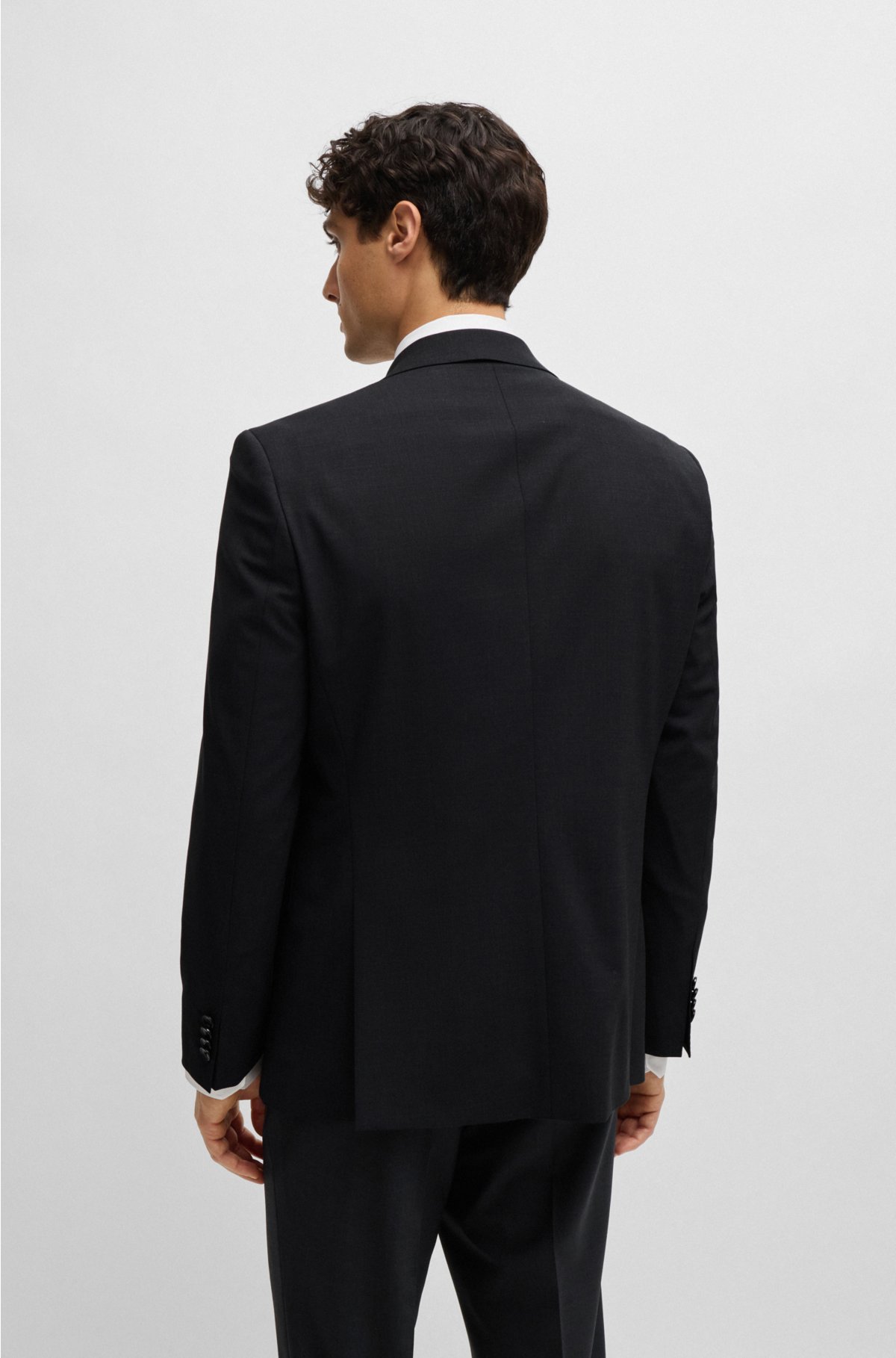 Regular-fit suit jacket in stretch virgin wool, Dark Grey