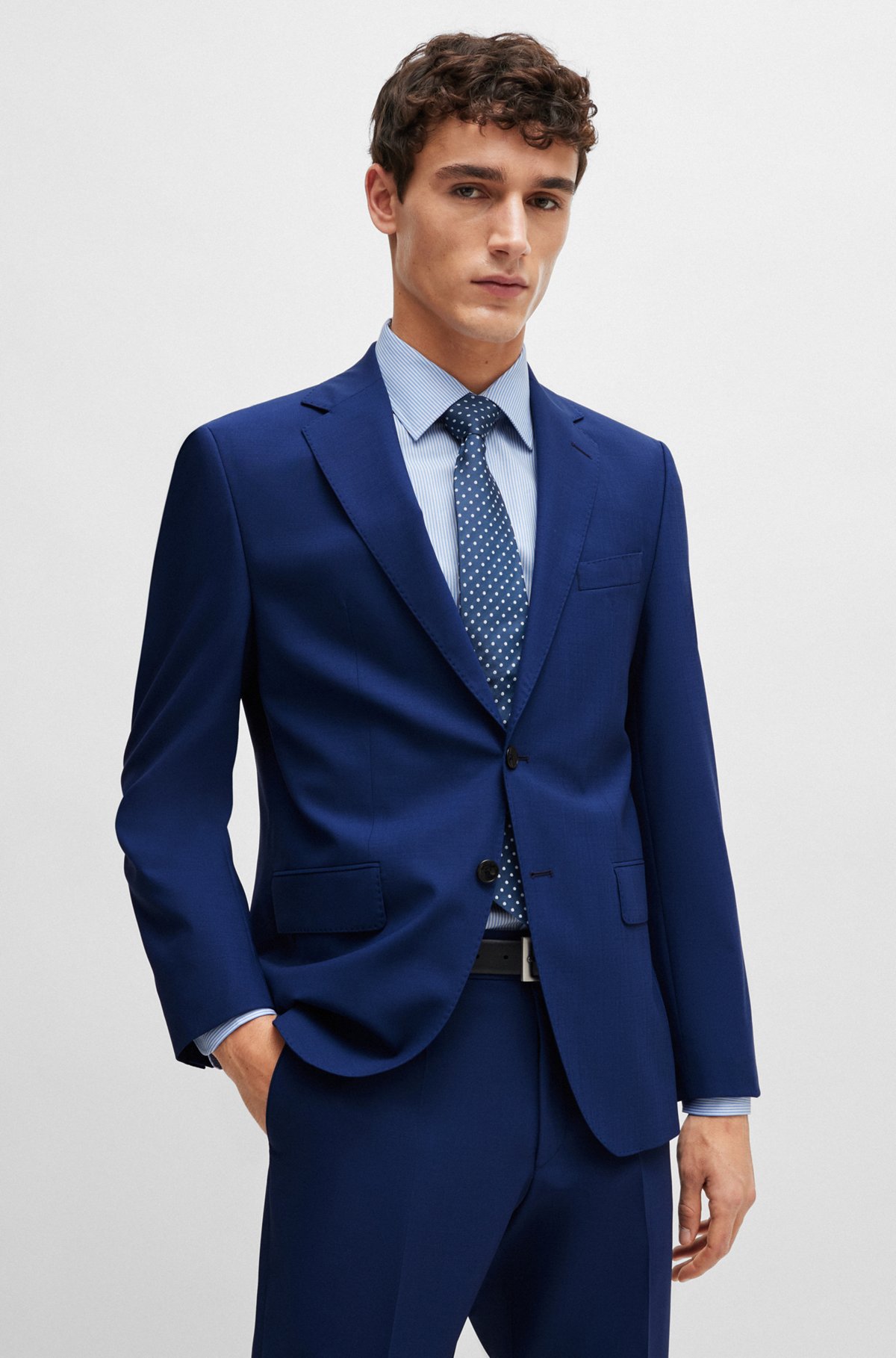Regular-fit jacket in stretch virgin wool, Blue