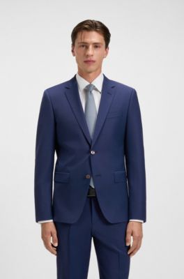 Single-breasted jacket in a wool blend, Blue
