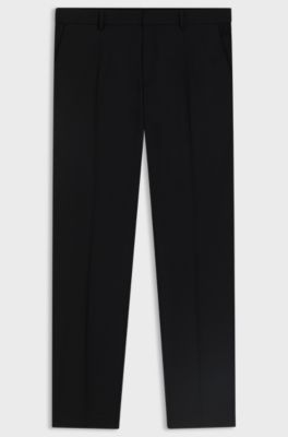 Slim-fit broek van stretchwol, Zwart