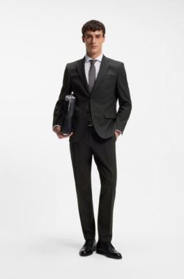 Slim-fit trousers in stretch wool, Dark Grey