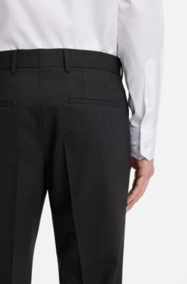 Slim fit-byxor i stretchig ull, M&ouml;rkgr&aring;