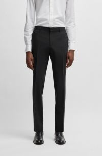 Slim-fit broek van scheerwol met stretch, Donkergrijs