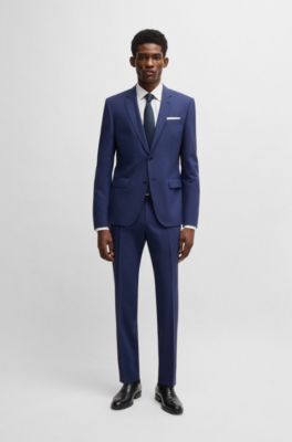 Slim-fit trousers in stretch wool, Blue