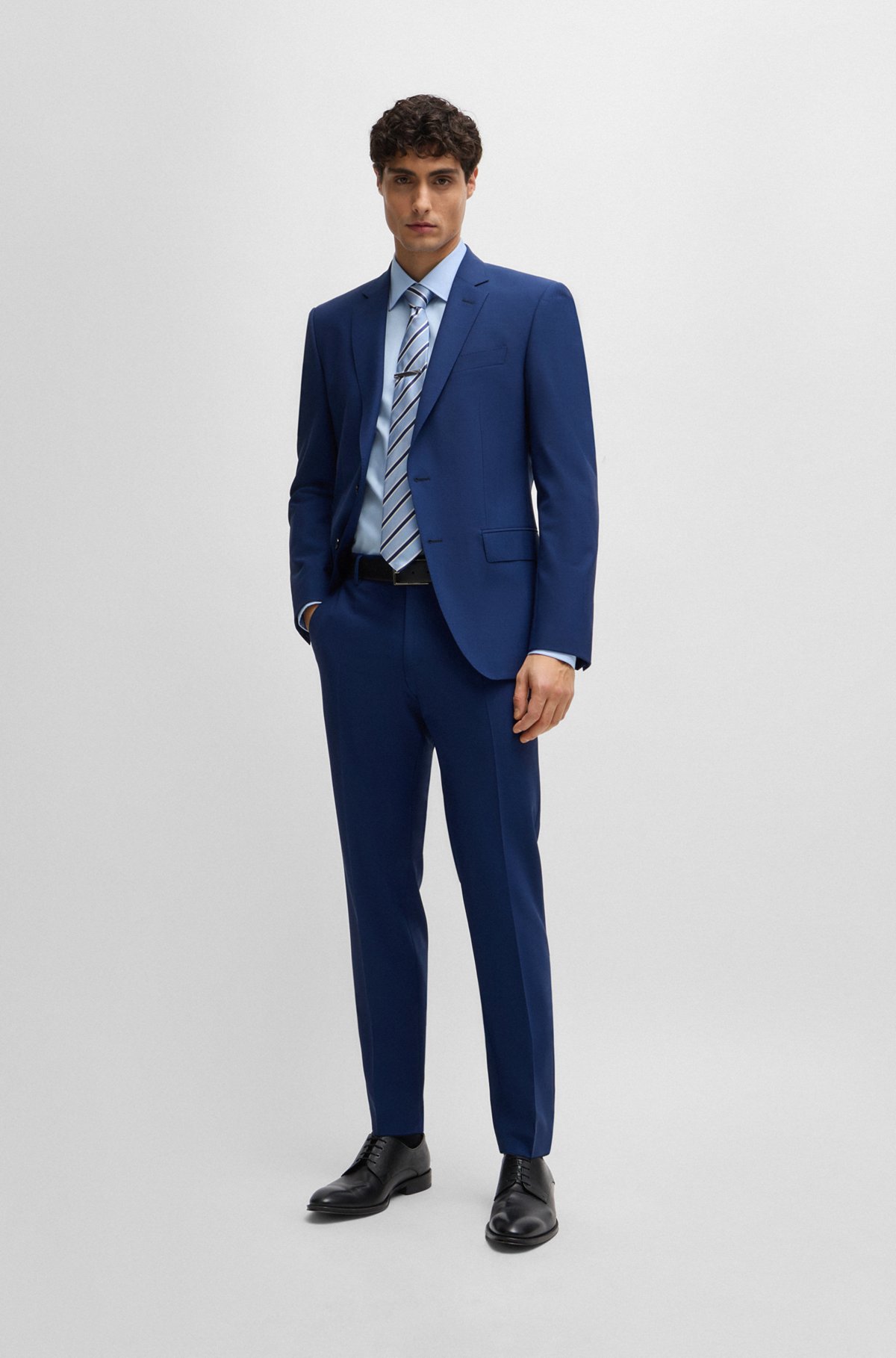 Slim-fit broek van scheerwol met stretch, Blauw