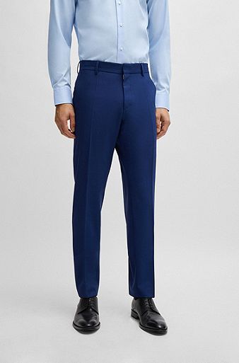 Pantalones slim fit en lana virgen elástica, Azul