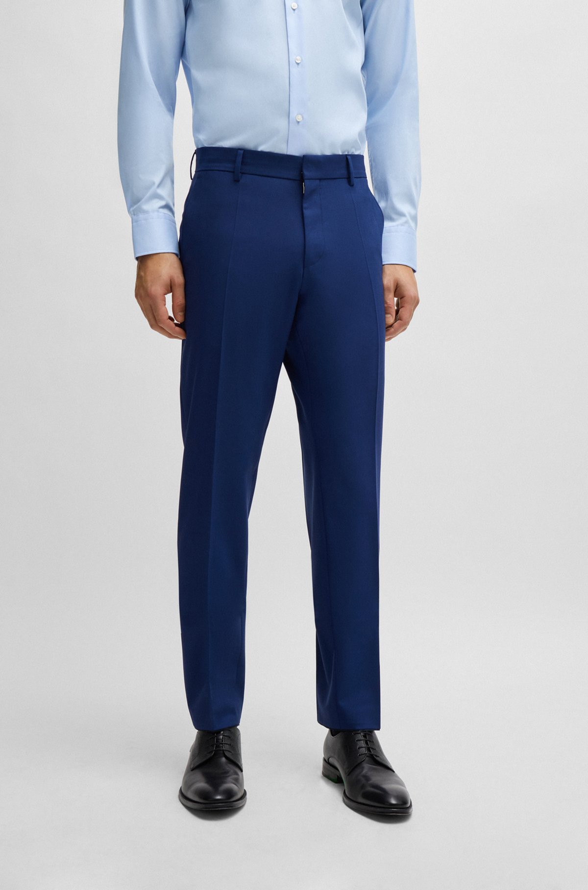 Slim-fit broek van scheerwol met stretch, Blauw