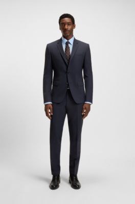 Slim-fit broek van stretchwol, Donkerblauw