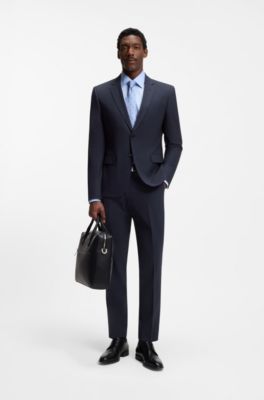 Slim-fit broek van stretchwol, Donkerblauw