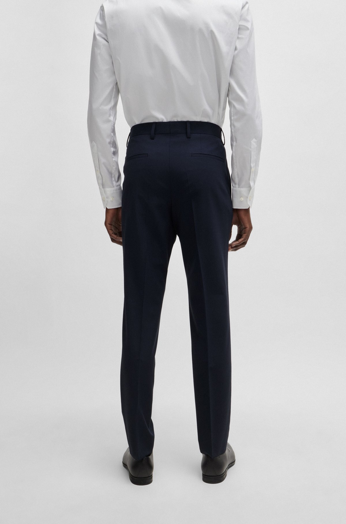 Slim-fit broek van scheerwol met stretch, Donkerblauw