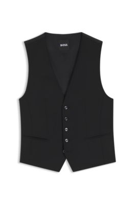 Single-breasted waistcoat in a stretch-wool blend, Black