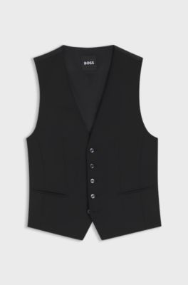 Single-breasted waistcoat in a stretch-wool blend, Black