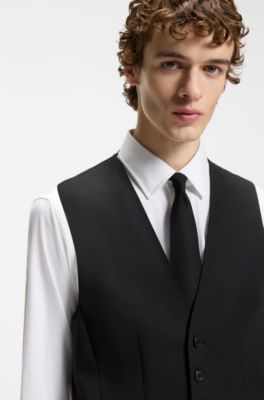 Single-breasted waistcoat in a stretch-wool blend, Black