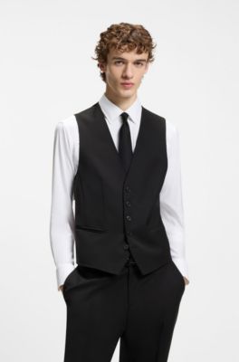 Single-breasted waistcoat in a stretch-wool blend, Black