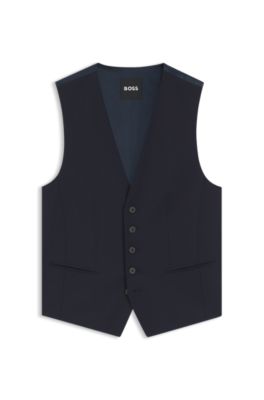 Single-breasted waistcoat in a stretch-wool blend, Dark Blue