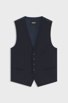 Single-breasted gilet van een wolmix met stretch, Donkerblauw