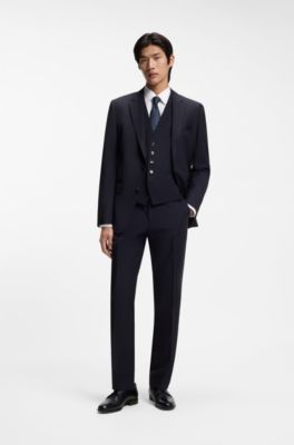 Single-breasted waistcoat in a stretch-wool blend, Dark Blue