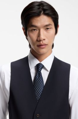 스트레치 울 블렌드 싱글 브레스트 웨이스트코트, 다크 블루