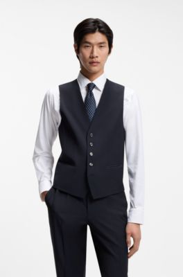 Single-breasted gilet van een wolmix met stretch, Donkerblauw