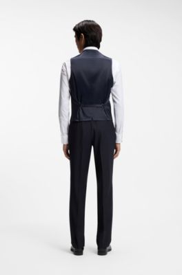 Single-breasted gilet van een wolmix met stretch, Donkerblauw