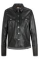 Faux-leather regular-fit jacket with branded snaps, Black