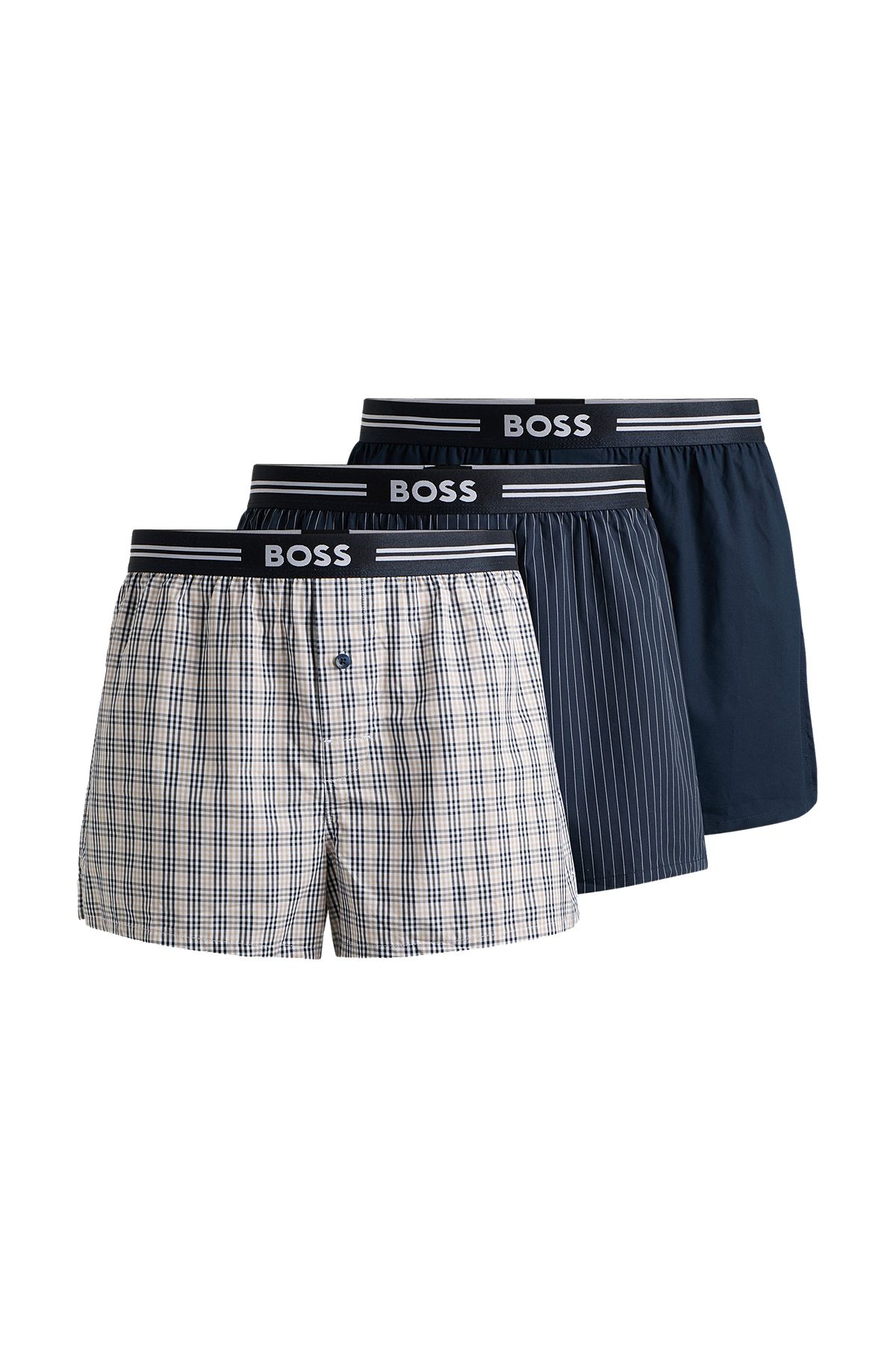 Three-pack of pyjama shorts in cotton poplin, Dark Blue