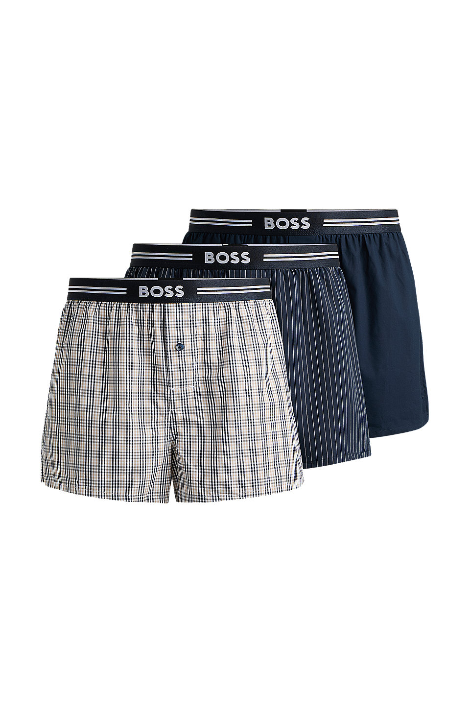 BOSS - Three-pack of pyjama shorts in cotton poplin