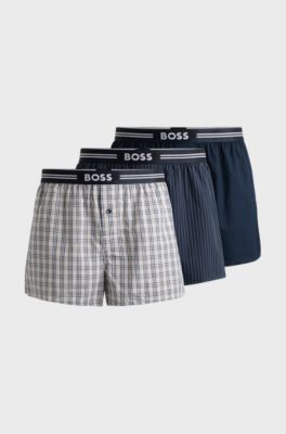 Three-pack of pyjama shorts in cotton poplin, Dark Blue