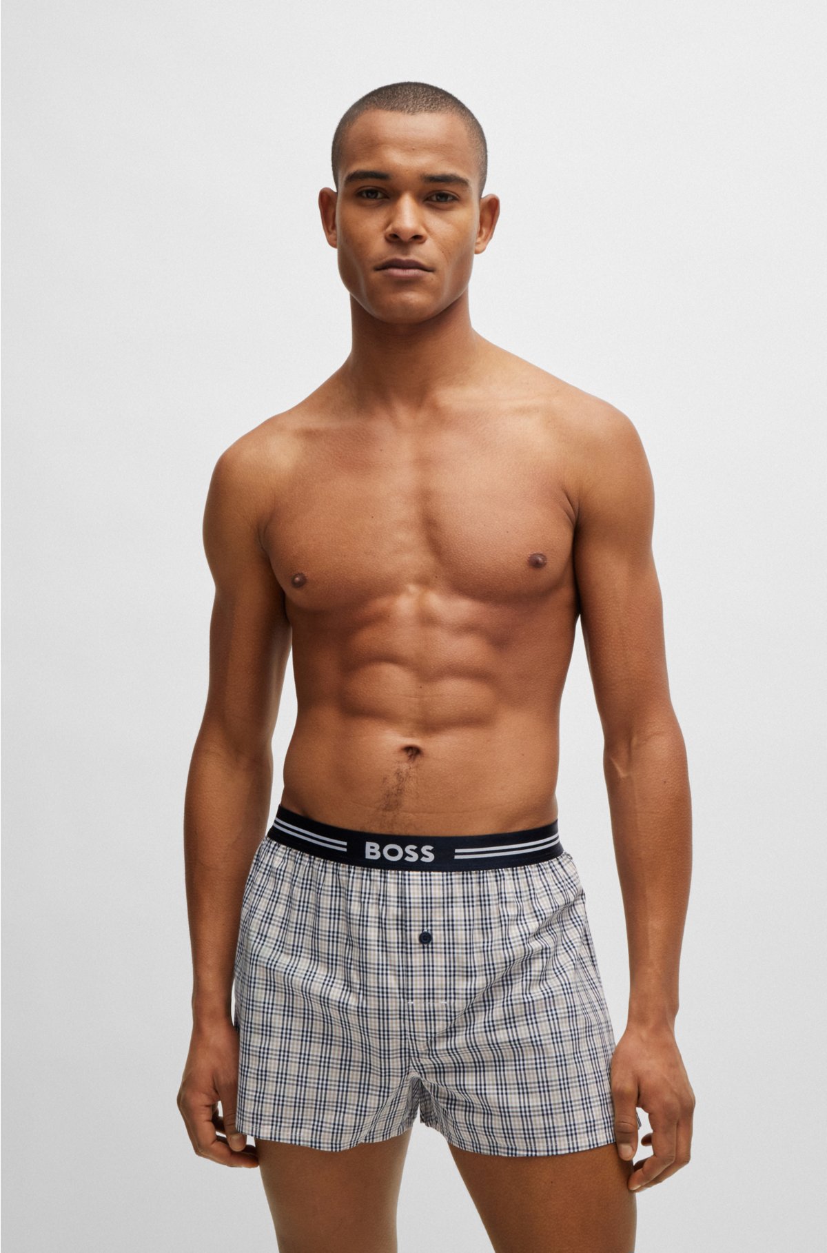 BOSS - Three-pack of pyjama shorts in cotton poplin