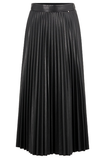 BOSS 博斯人造革 A 字形中长半身裙,  001_Black