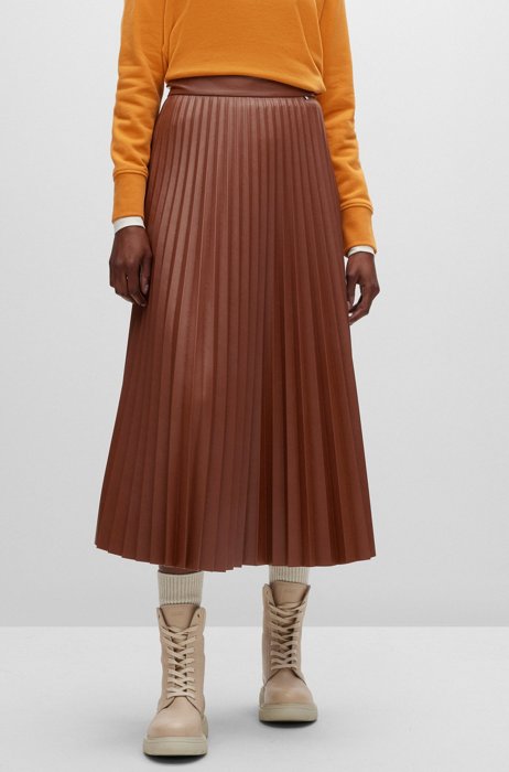 A-line midi-length skirt in faux leather , Dark Brown