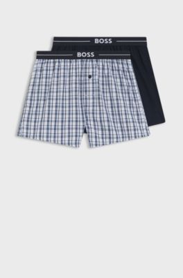 Set van twee katoenen pyjamashorts met logotailleband, Donkerblauw