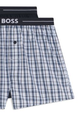 Two-pack of cotton pyjama shorts with logo waistbands, Dark Blue