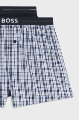 Set van twee katoenen pyjamashorts met logotailleband, Donkerblauw