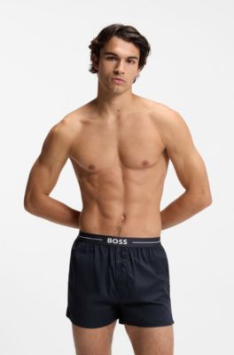 Set van twee katoenen pyjamashorts met logotailleband, Donkerblauw