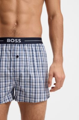 Set van twee katoenen pyjamashorts met logotailleband, Donkerblauw