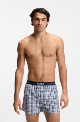 Set van twee katoenen pyjamashorts met logotailleband, Donkerblauw