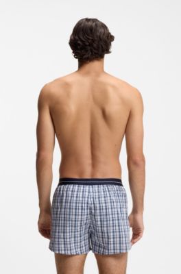 Set van twee katoenen pyjamashorts met logotailleband, Donkerblauw