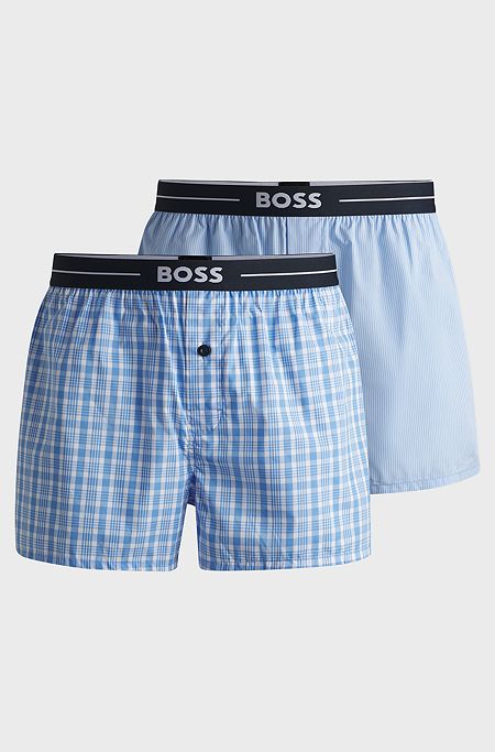 Two-pack of cotton pyjama shorts with logo waistbands, Light Blue