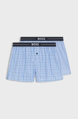 Two-pack of cotton pyjama shorts with logo waistbands, Light Blue